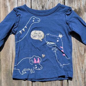 Carter's 18 Month Girls Blue Long Sleeve Gold Glitter She Rex Tee Shirt